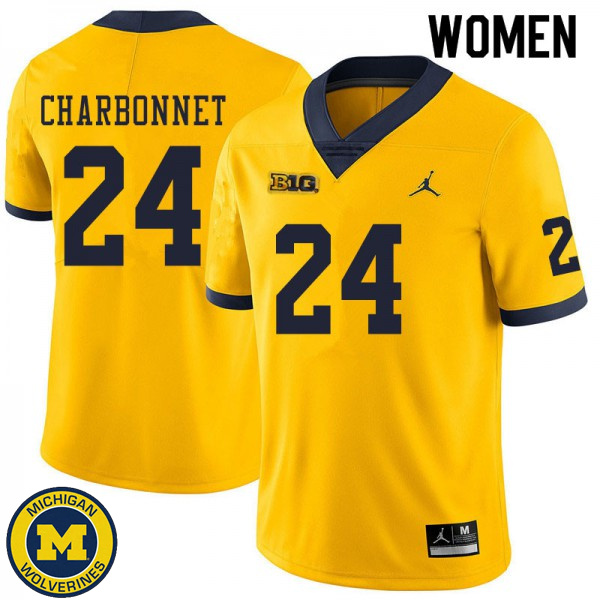 Women University of Michigan #24 Zach Charbonnet Yellow NCAA Player Game Jersey